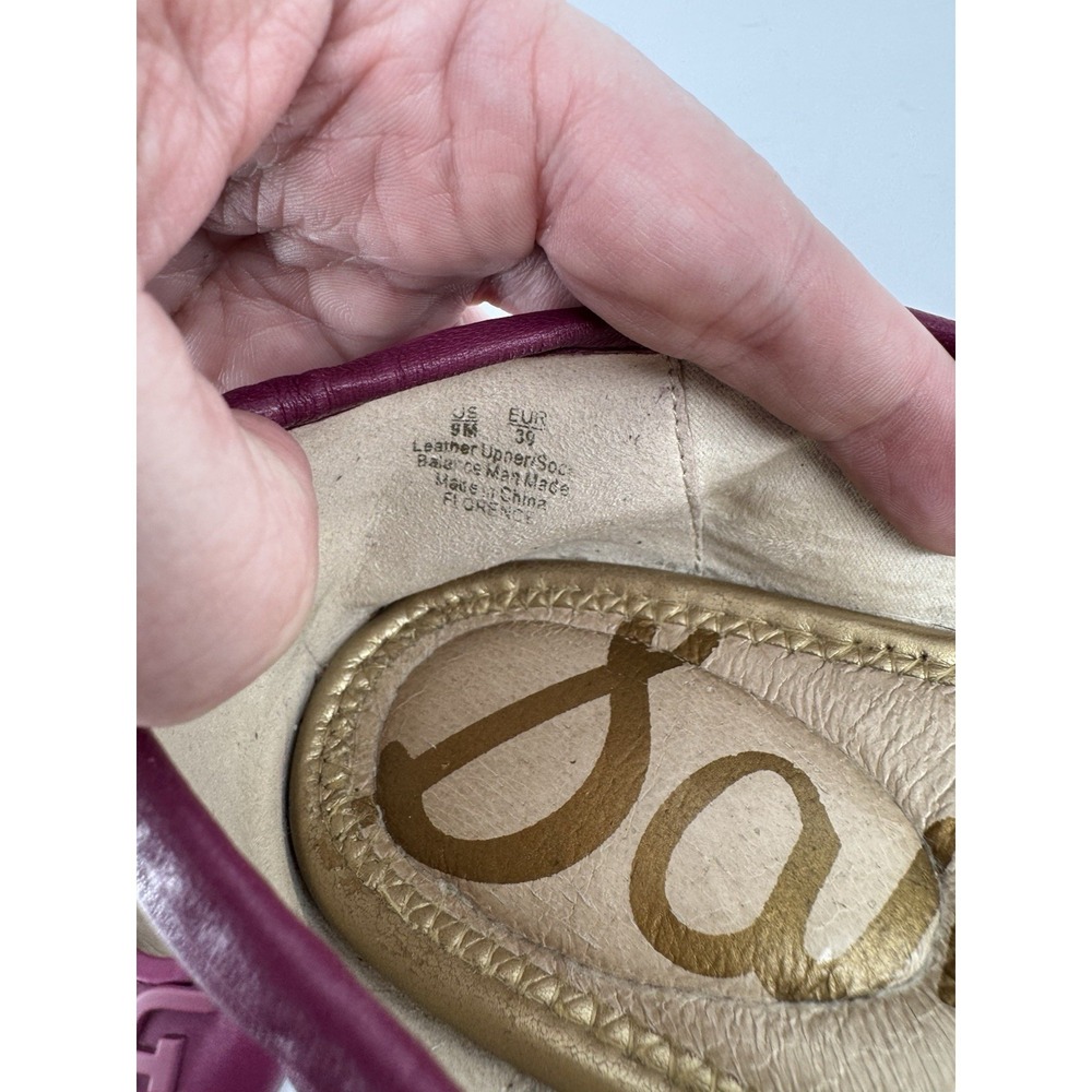 Sam Edelman Leather Ballet Flats Womens Size 9 Wine Burgundy Logo Toe Slip On - Picture 9 of 9